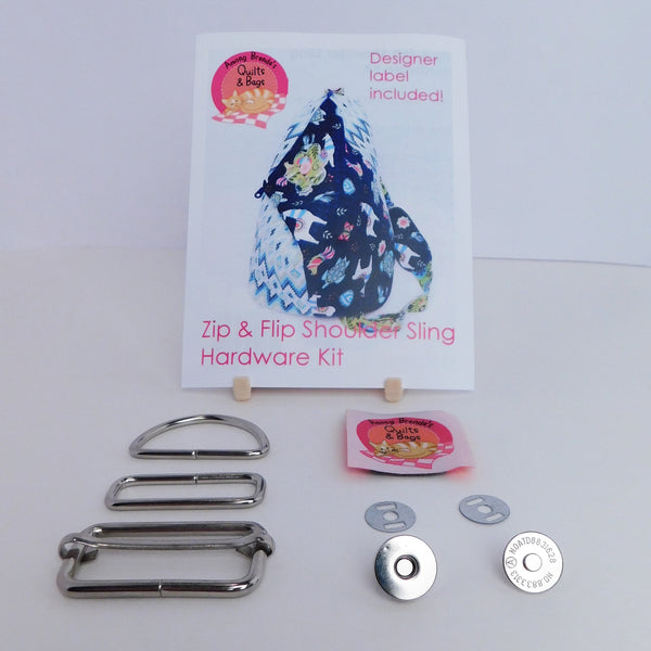 Bag Hardware Kit, Zip & Flip with designer bag label