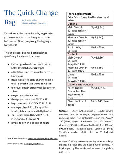 Pattern, ABQ, Quick Change Bag, ABQ-162