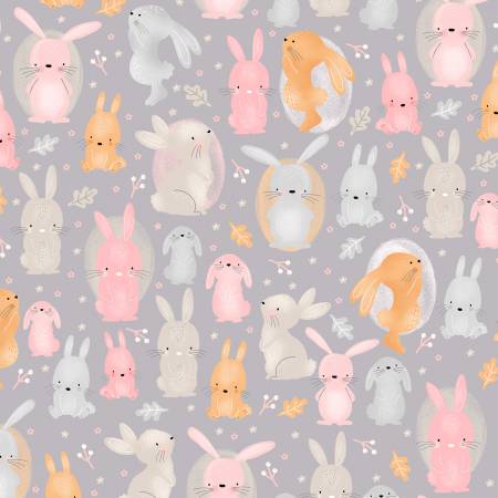 Fabric, Flannel, Gray Comfy Bunny 0908AE 90