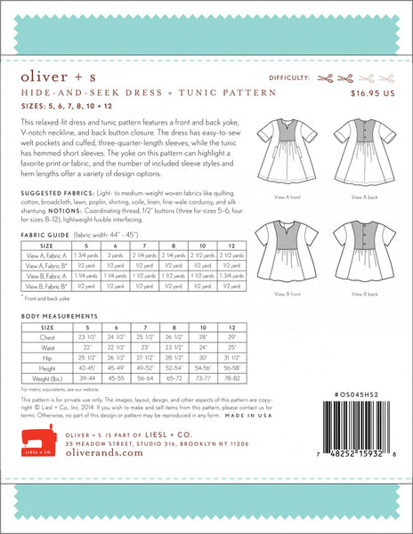 Pattern, oliver + s, Hide-and-Seek dress and tunic pattern