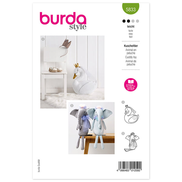 Pattern, Burda, 5833, Stuffed Animals, Swan, Elephant