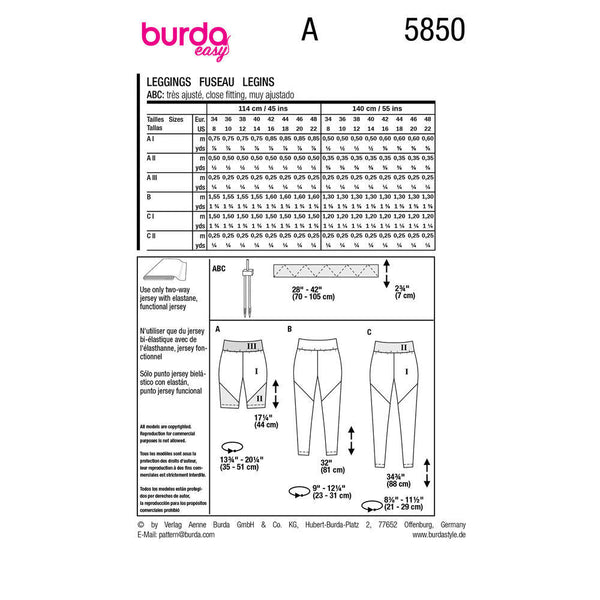 Pattern, Burda, 5850, Leggings