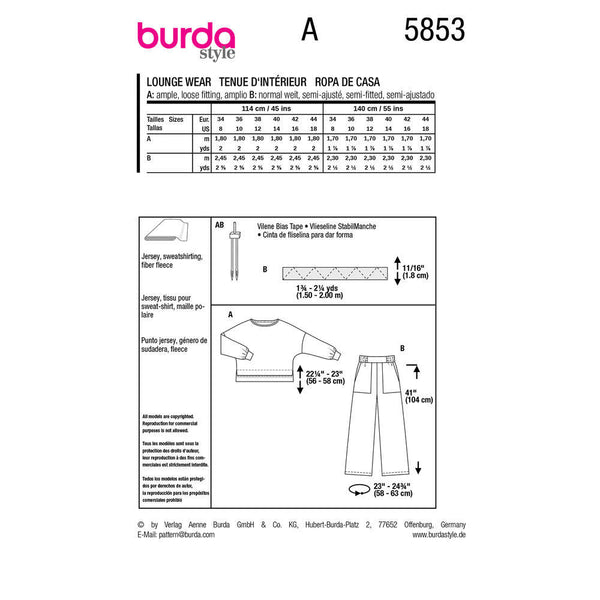 Pattern, Burda, 5853, Jersey Homewear