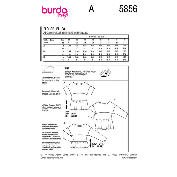 Pattern, Burda, 5856, Blouse