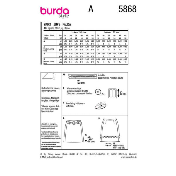 Pattern, Burda, 5868, Skirt with Scalloped Edge Option