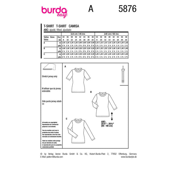 Pattern, Burda, 5876, Jersey T-Shirts