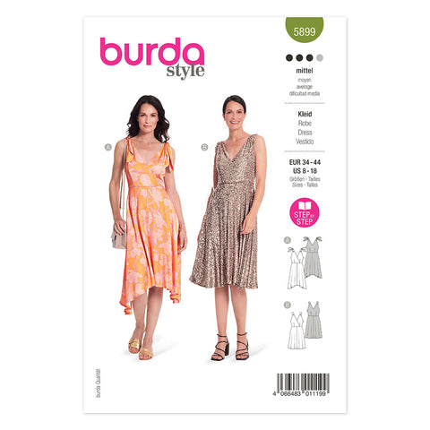 Pattern, Burda, 5899, V-neck Sleeveless Dress with Full Skirt