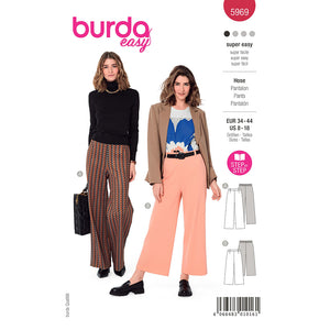 Pattern, Burda, 5969, Trousers/Pants - with Back Elastic Waistband, Wide Legs