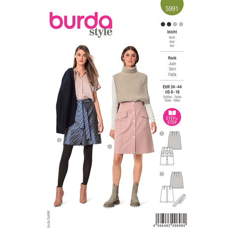 Pattern, Burda, 5991, Flared Skirt - Front Fastening