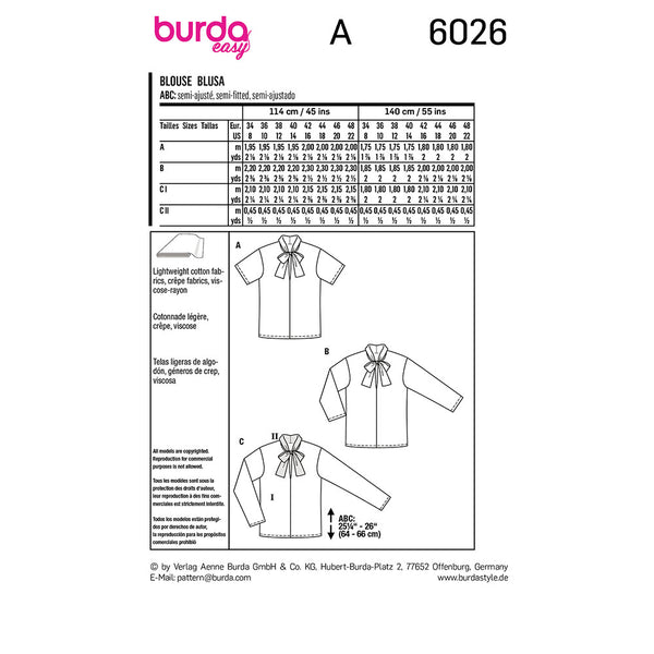 Pattern, Burda, 6025, Blouse