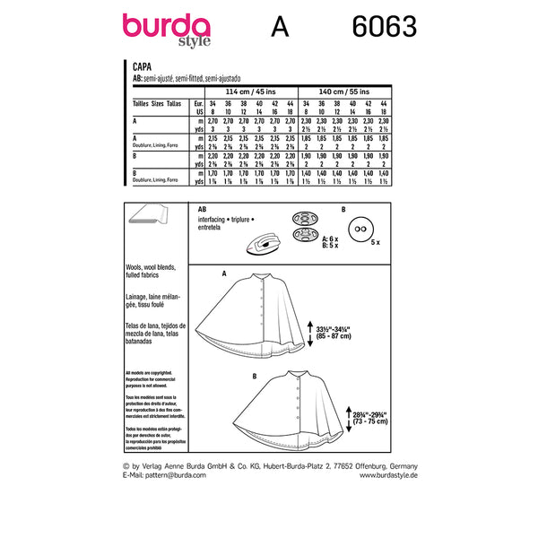 Pattern, Burda, 6063, Capes