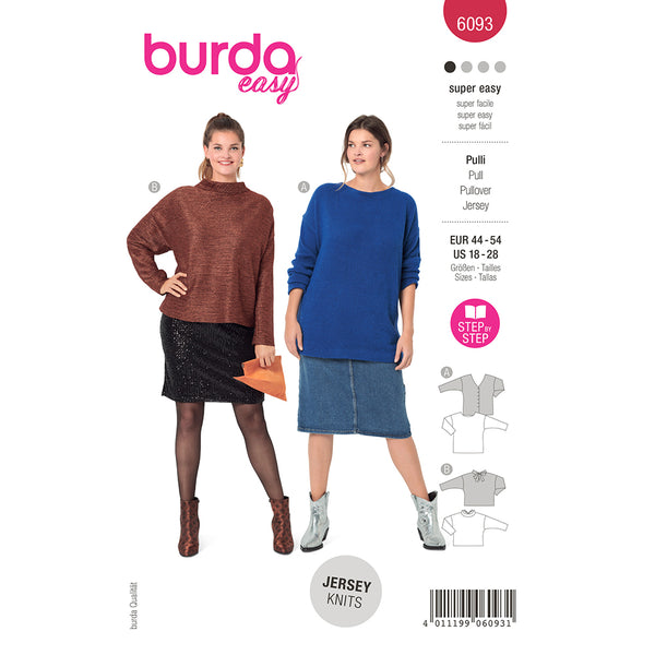 Pattern, Burda, 6093, Pullover, Plus Sizes