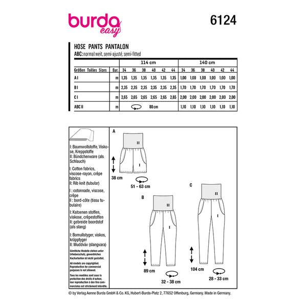 Pattern, Burda, 6124, Trousers/Pants