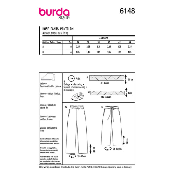 Pattern, Burda, 6148, Trousers/Pants