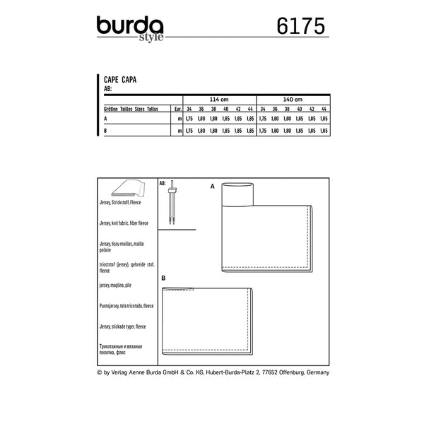 Pattern, Burda, 6175, Cape - Rectangular - with roll neck
