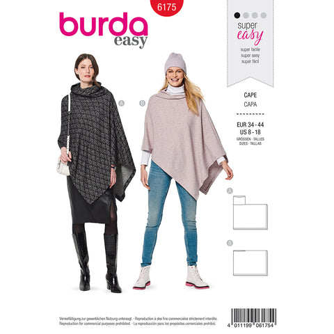 Pattern, Burda, 6175, Cape - Rectangular - with roll neck