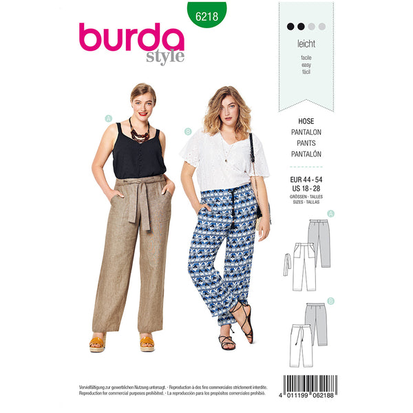 Pattern, Burda, 6218, Trousers/Pants with Straight Leg