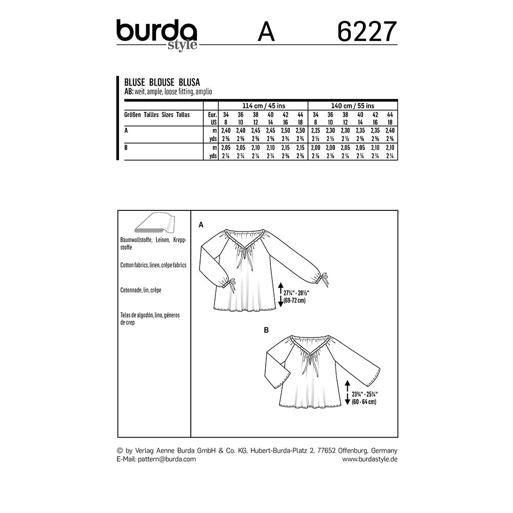 Pattern, Burda, 6227, Carmen Blouse avec Drawstring Neckline – Among ...
