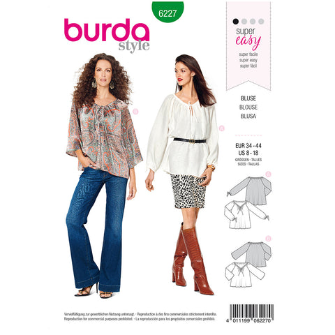 Pattern, Burda, 6227, Carmen Blouse avec Drawstring Neckline