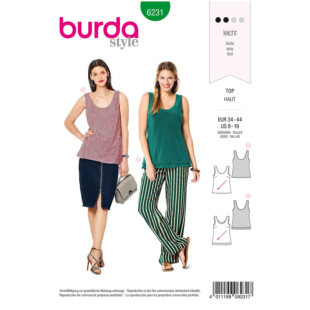 Pattern, Burda, 6231, Top with Rounded Neckline