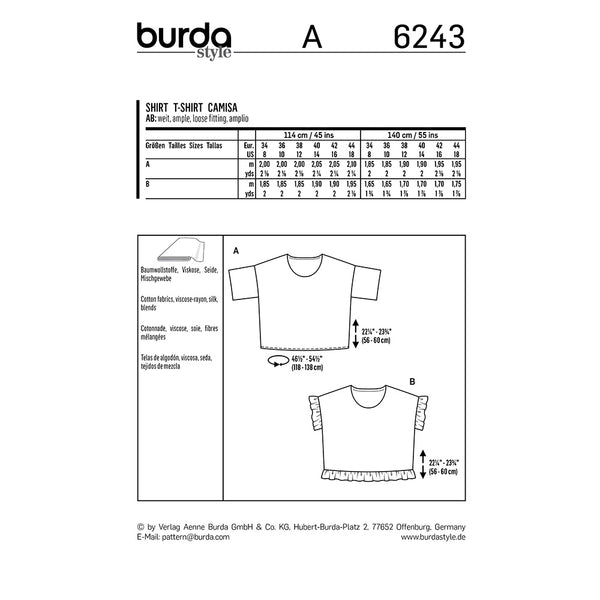 Pattern, Burda, 6243, Top with Round Neckline