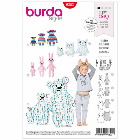 Pattern, Burda, 6303, Motif Pillow - Bunny - Monkey - Bear - Monster