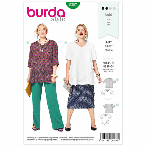 Pattern, Burda, 6307, Blouse Top - V-Neck - with Asymmetric Over Layer