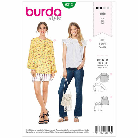 Pattern, Burda, 6313, Blouse Top with Yoke - Babydoll Style