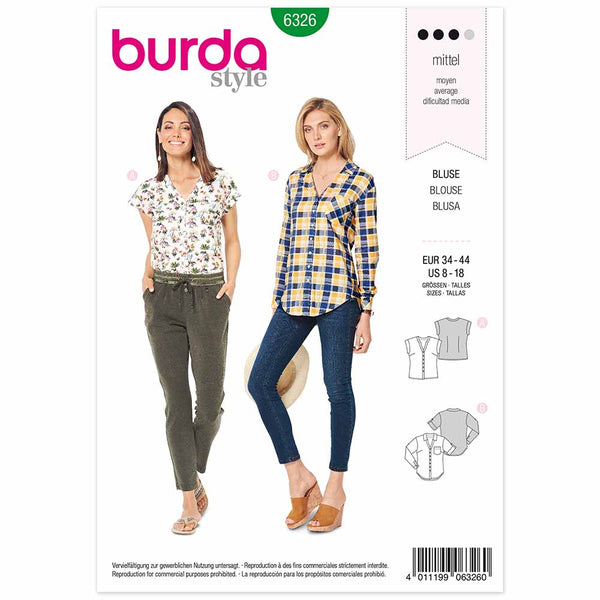 Pattern, Burda, 6326, Shirt Blouse - V-Neck with Neckline Band - B with Collar