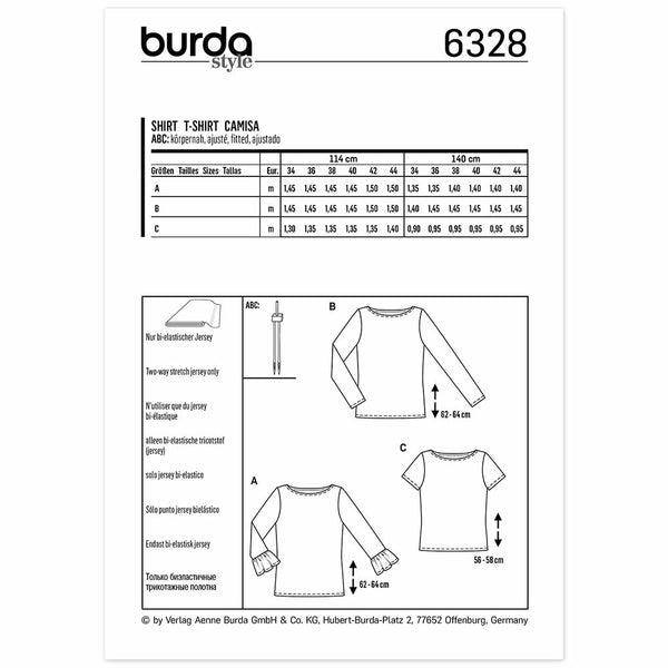 Pattern, Burda, 6328, Top - Boat Neckline - Sleeve Variations