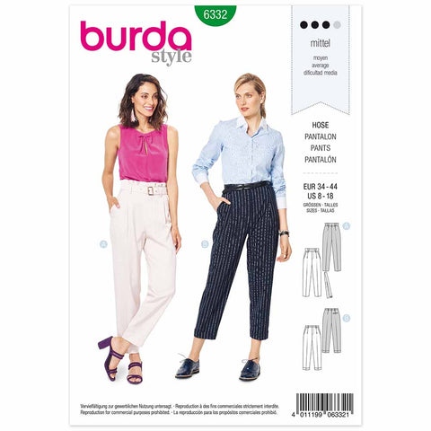 Pattern, Burda, 6332, Highwaisted Pleated Trousers - Cuffs