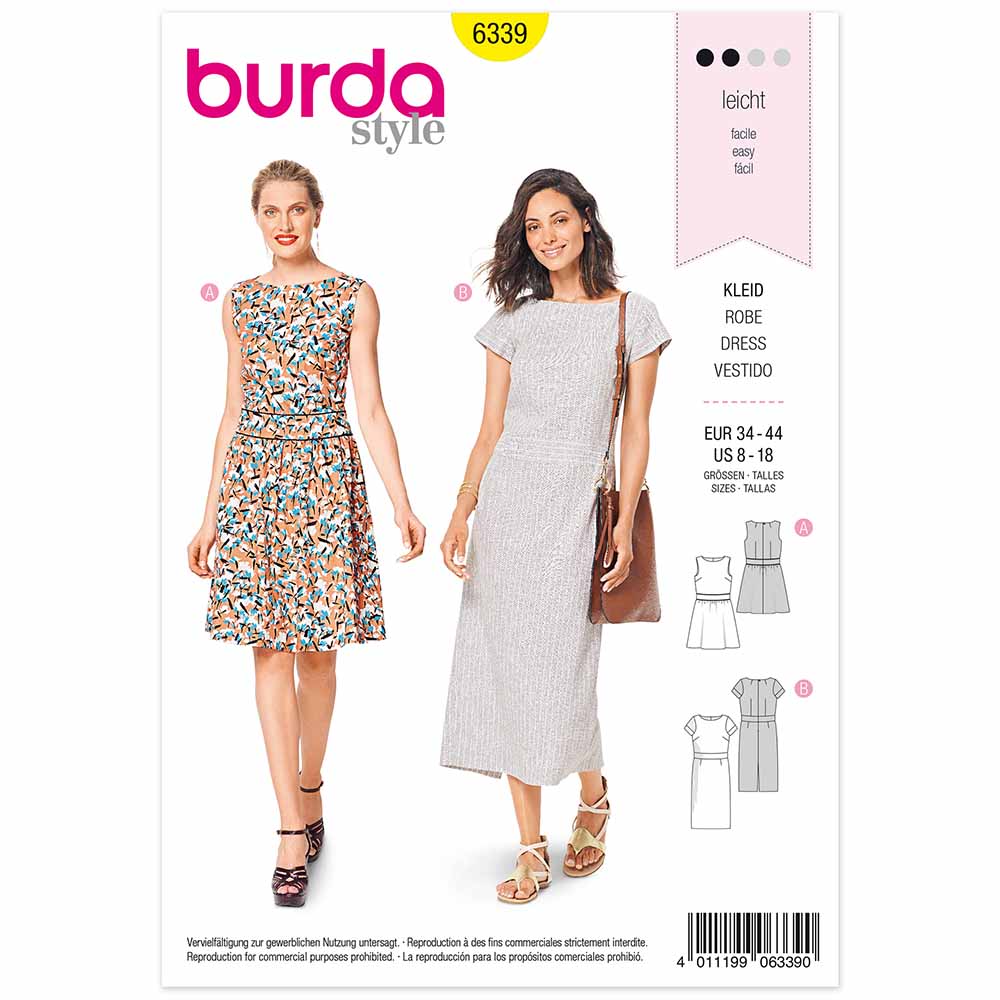 Pattern, Burda, 6339, Dress with Waistband - Shallow Neckline