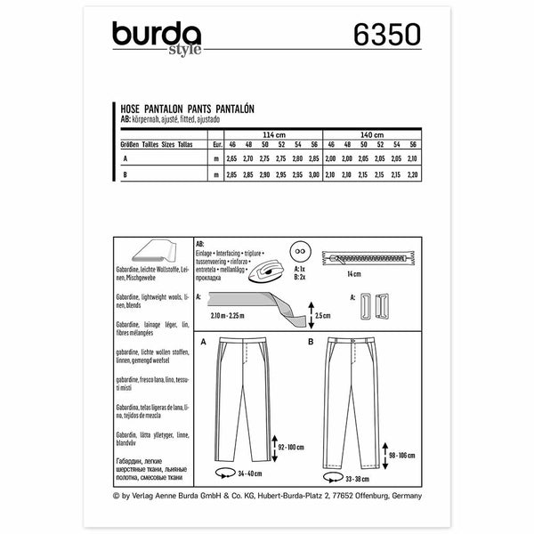 Pattern, Burda, 6350, Men's Pant