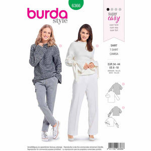 Pattern, Burda, 6366, Pullover Top, Integral Stand Collar- Sleeves with Tie Bands