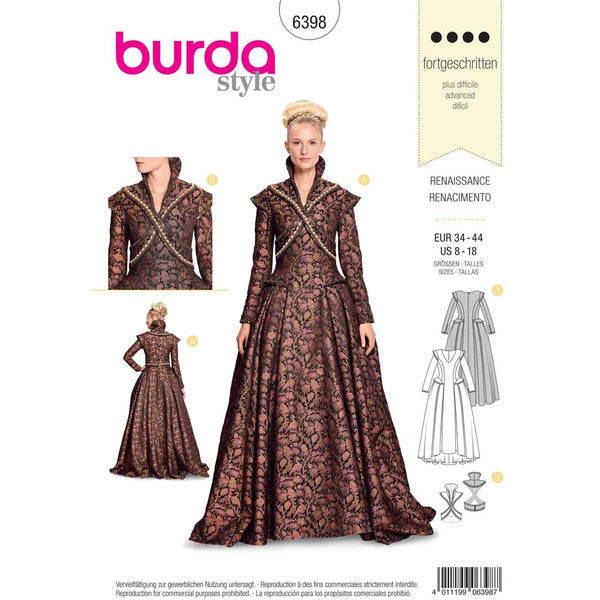 Pattern, Burda, 6398, Renaissance - Long, Festive Dress with a Full Skirt