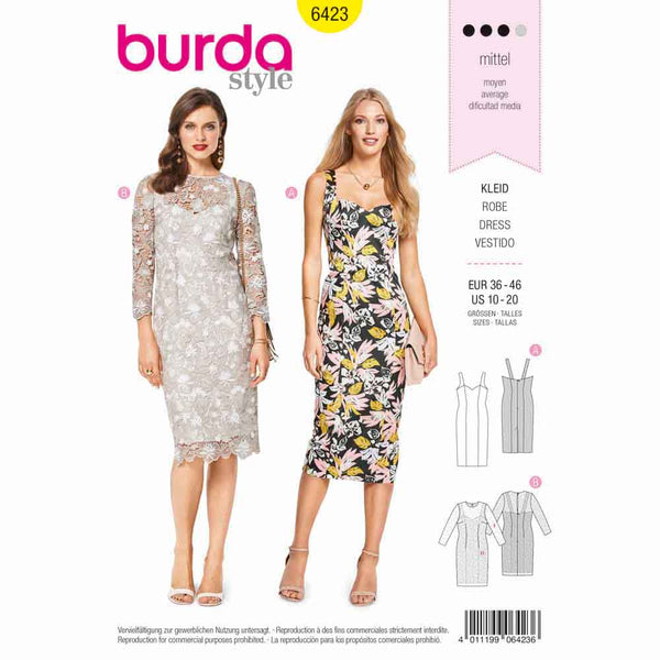 Pattern, Burda, 6423,  Strap Dress - Lace Dress with 3/4-Sleeves