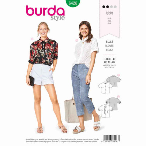 Pattern, Burda, 6426, Short Sleeved Blouse - Shirt Blouse Collar