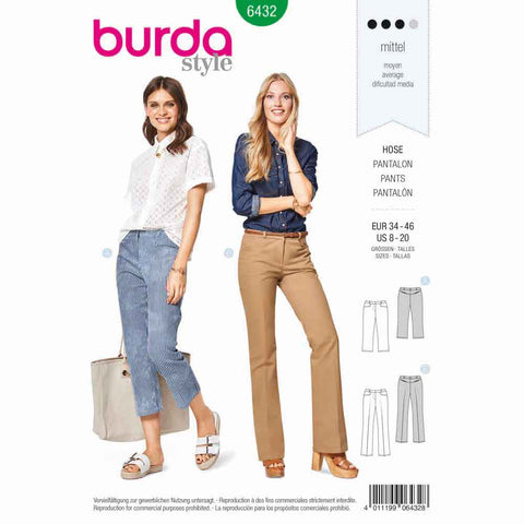 Pattern, Burda, 6432, Ladies Trousers/Pants - 7/8-Length - Flared Leg