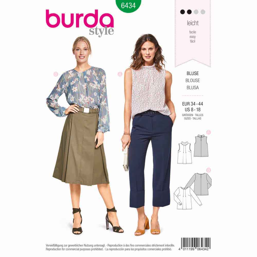 Pattern, Burda, 6434, Blouse - Neckline Pleats