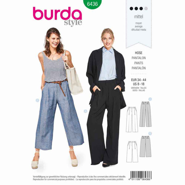 Pattern, Burda, 6436, Trousers/Pants - Culottes - Wide Leg