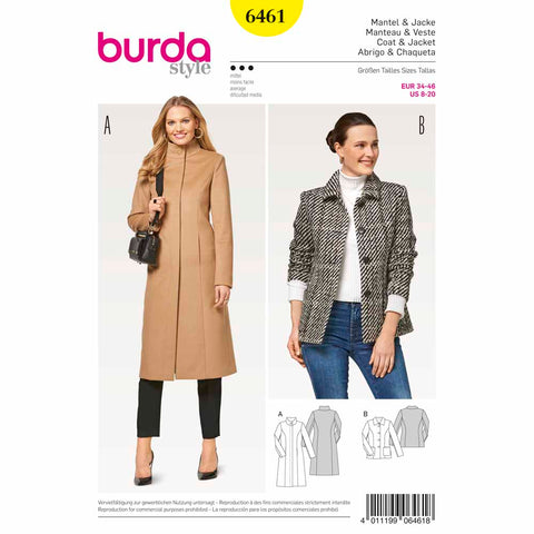 Pattern, Burda, 6461, Ladies Coat or Jacket