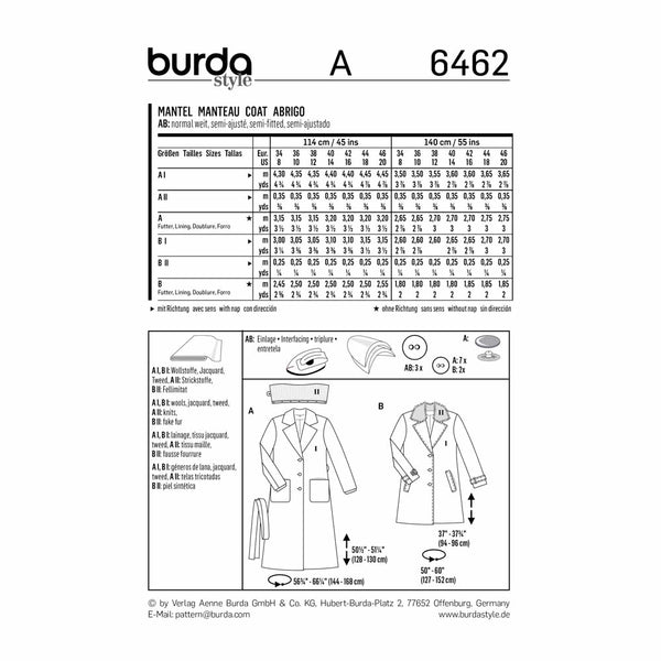 Pattern, Burda, 6462, Blazer Coat