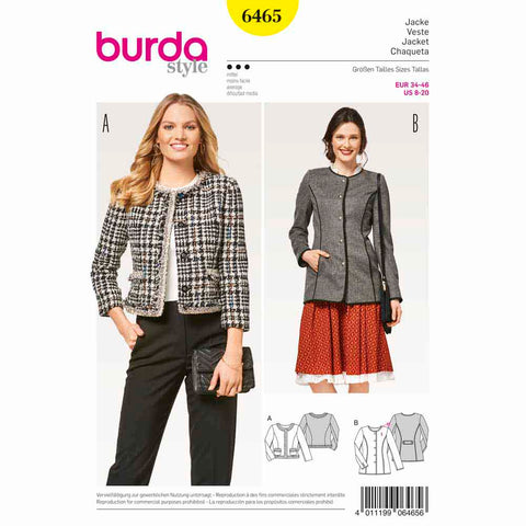 Pattern, Burda, 6465, Collarless Jacket