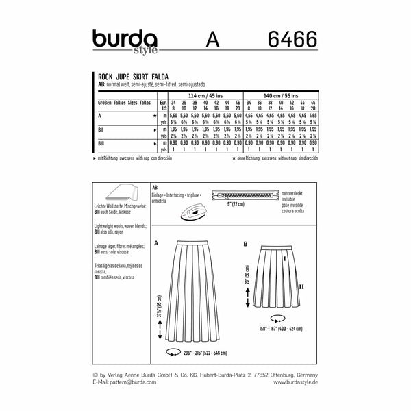 Pattern, Burda, 6466, Pleated Skirt