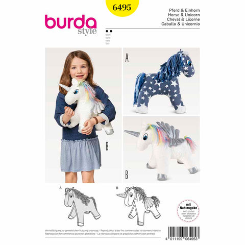 Pattern, Burda, 6495, Unicorn, Horse Stuffed Animals