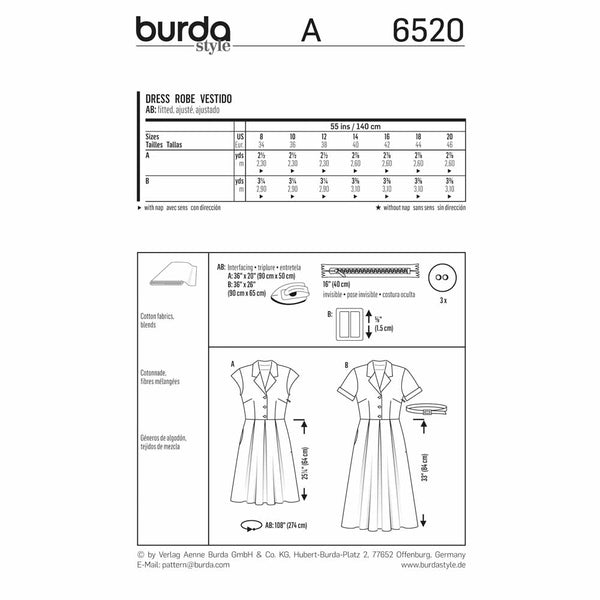 Pattern, Burda, 6520, Ladies Dress