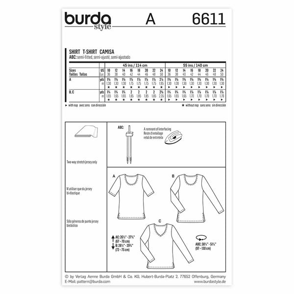 Pattern, Burda, 6611, Ladies T-Shirt