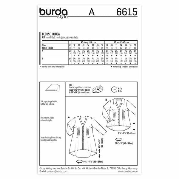 Pattern, Burda, 6615, Blouse Plus Sizes
