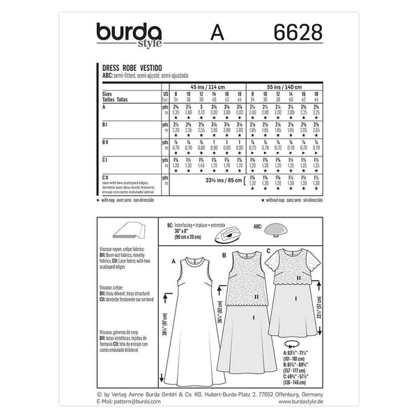 Pattern, Burda, 6628, Ladies Dress