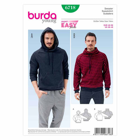 Pattern, Burda, 6718, Men's Hoodie, Cowl Top